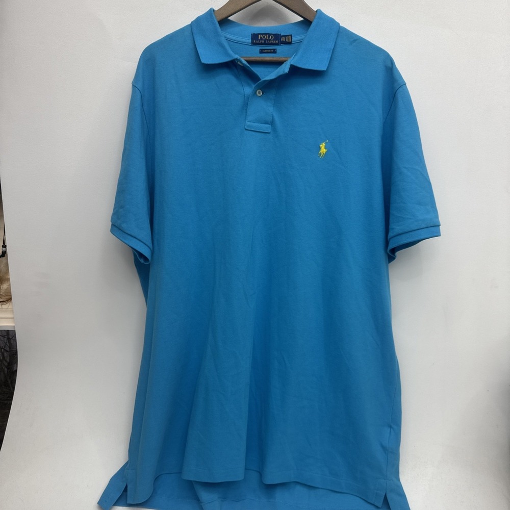Polo Ralph Lauren Mens XXL TTG Blue Polo Shirt Classic Fit Yellow Pony Logo